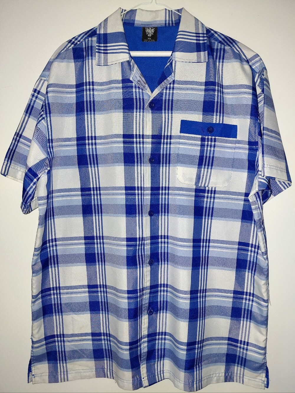 Mens XL Over Sized Short Sleeve Button Up   Lightweight  Shirt Blue With Pocket